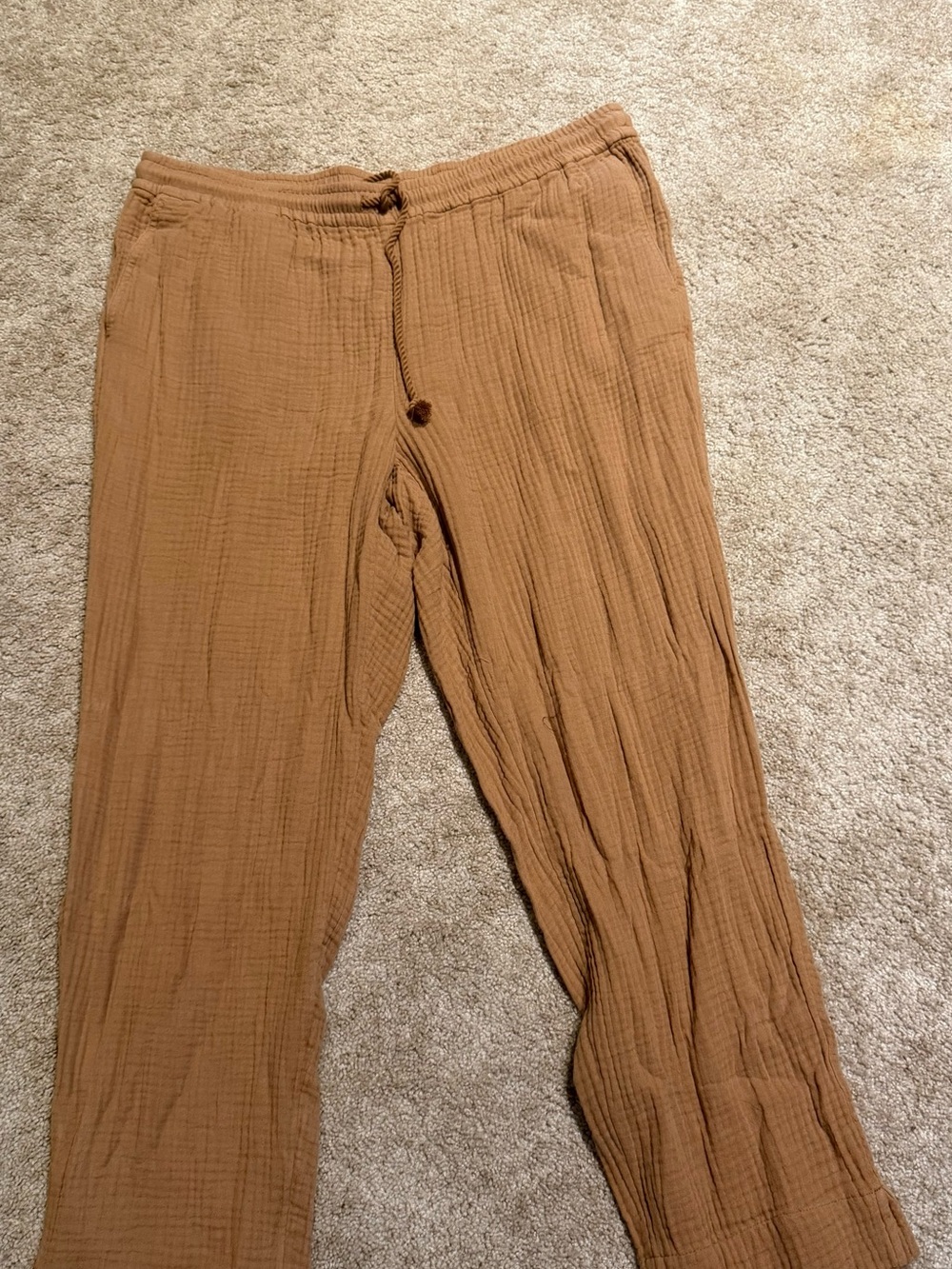 J.Jill Women's Plus Size 1X Brown Crinkle Cotton Gauze Drawstring Lounge Pants